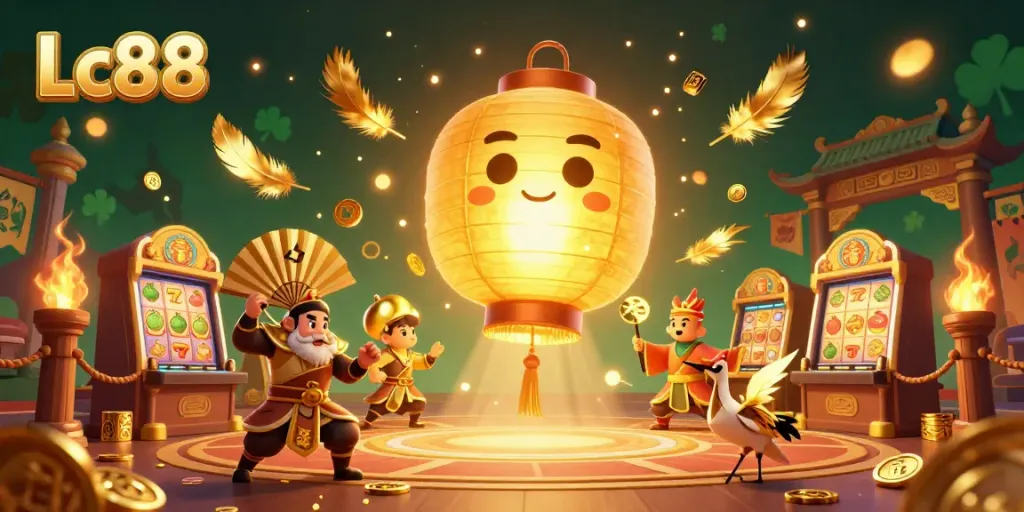 Engage in thrilling slot play with Lc88's vibrant golden lantern spirit and lucky symbols.
