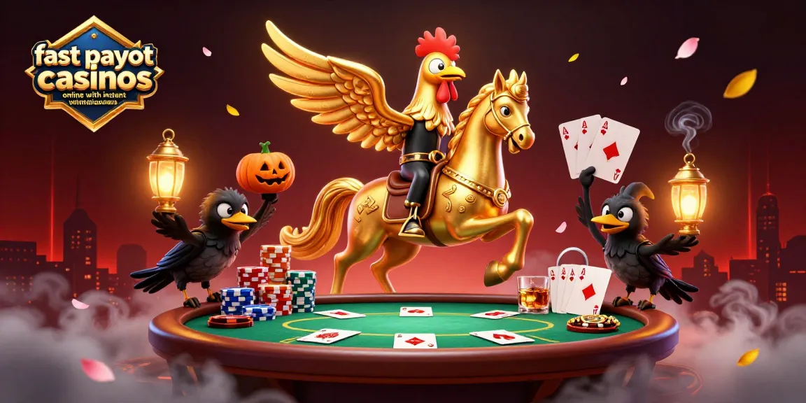Experience fast payout casinos online with instant withdrawals featuring a golden rooster and spectral horse.